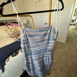 superdown Blue Multi-Striped Knit Spaghetti Strap Mini Dress